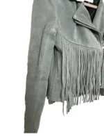 Women’s Western American Real Suede Leather Motobiker Style Fringe Jacket (1)