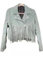 Womens Western American Real Suede Leather Moto biker Style Fringe Jacket