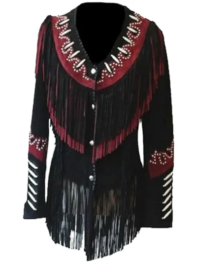 Womens Western Cowgirl Leather Jacket with Fringes