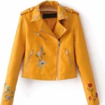 Yellow Embroidery Biker Jacket