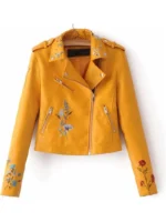 women's yellow embroidered leather biker jacket