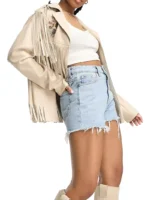 women embroidered fringe leather jacket