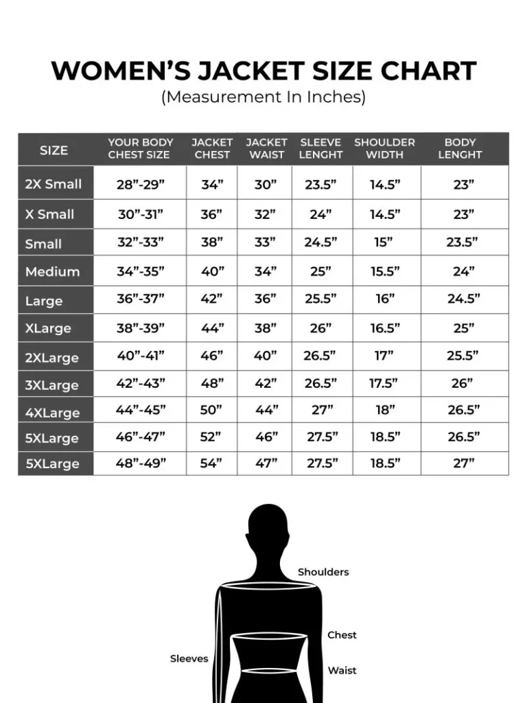 womens jacket size chart