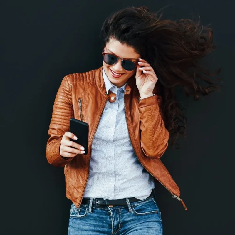 Women's Brown Leather Racer jacket