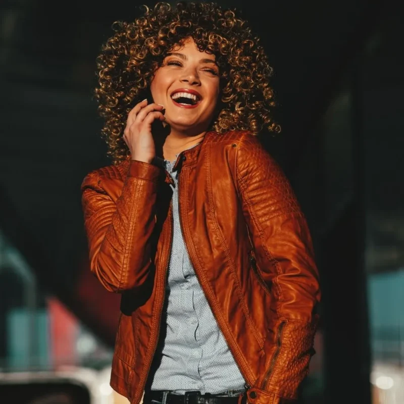 Women's Brown Leather Racer jacket