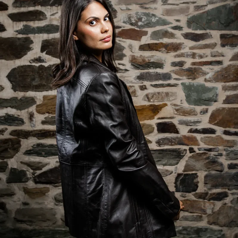 Women's Black Leather Coat