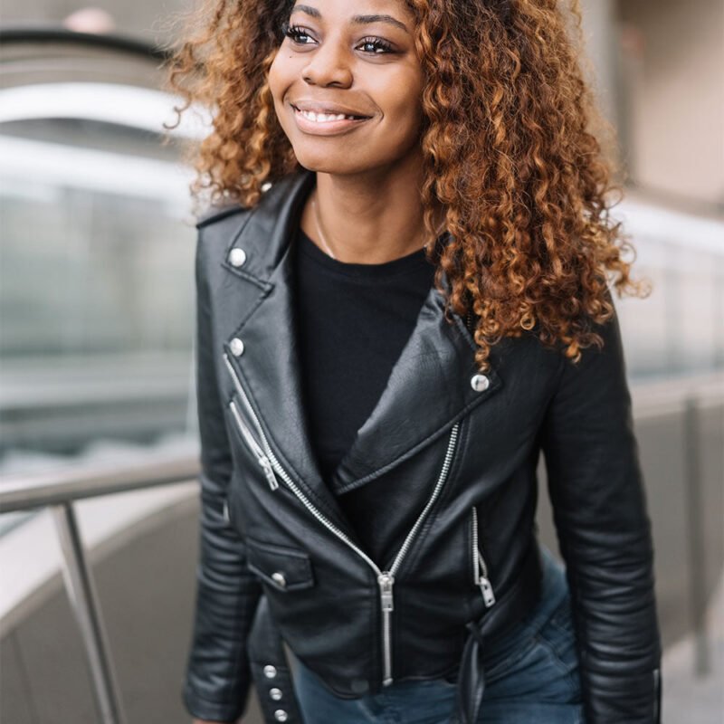 Women's Black Leather Biker Jacket