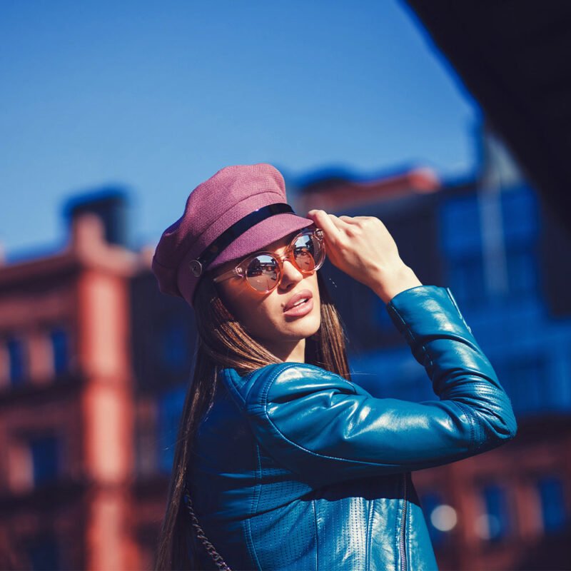 Women's Blue Cropped Leather Jacket