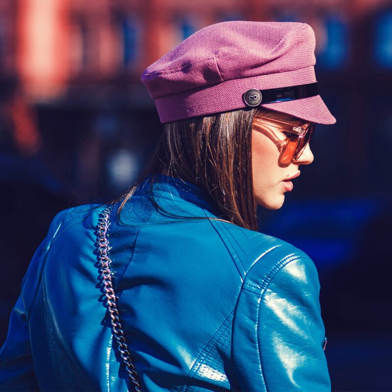 Women's Blue Cropped Leather Jacket