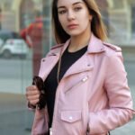 Women Biker Light Pink Leather Jacket