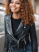 Women’s Black Leather Biker Jacket