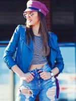 Women’s Blue Cropped Leather Jacket