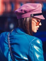 Women’s Blue Cropped Leather Jacket