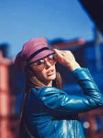 Women’s Blue Cropped Leather Jacket