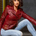 Women’s Burgundy Leather Biker Jacket