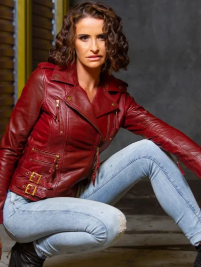 Women’s Burgundy Leather Biker Jacket