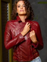 Women’s Burgundy Leather Biker Jacket