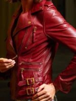 Women’s Burgundy Leather Biker Jacket
