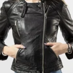 Women’s Collarless Leather Jacket