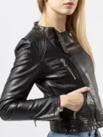 Women’s Collarless Leather Jacket