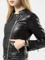 Women’s Collarless Leather Jacket