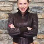 Women’s Cropped Leather Bomber Jacket