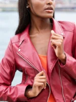 Women's Burgundy Leather Biker Jacket - Genuine Moto Jacket