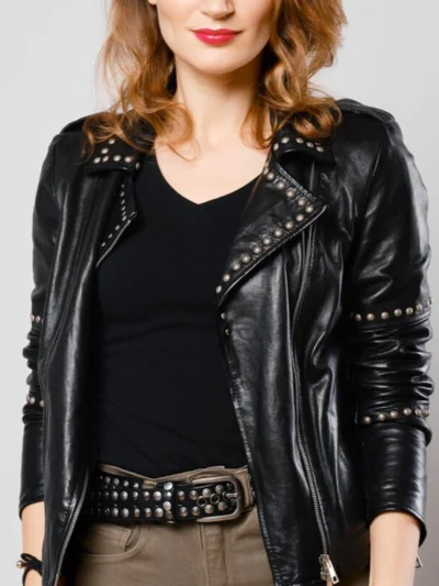 Women’s Studded Leather Biker Jacket