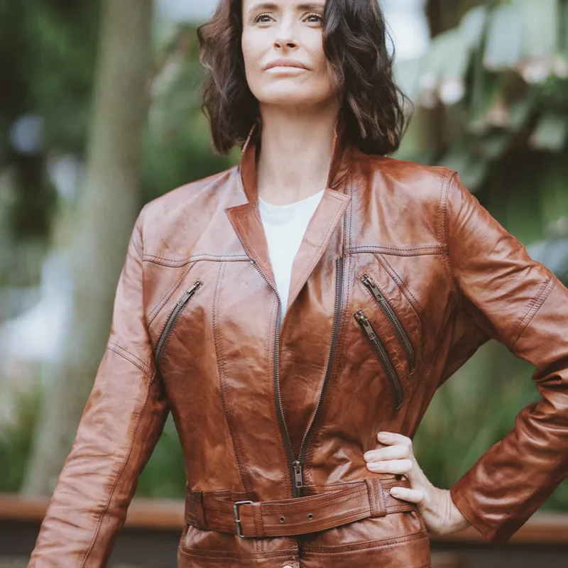 Women's Brown Biker Leather Jacket