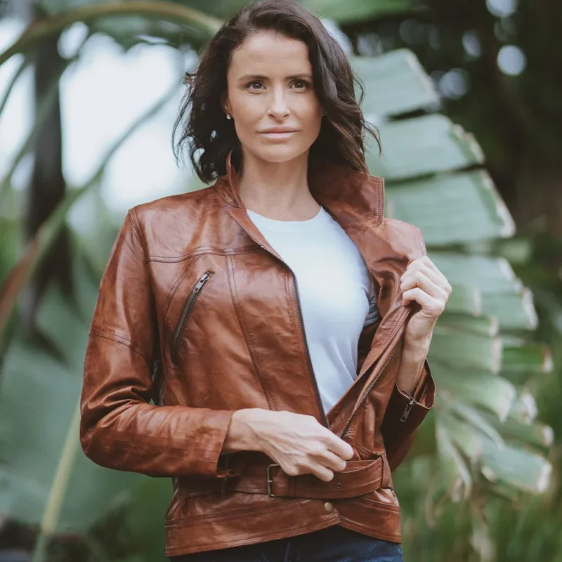 Women's Brown Biker Leather Jacket