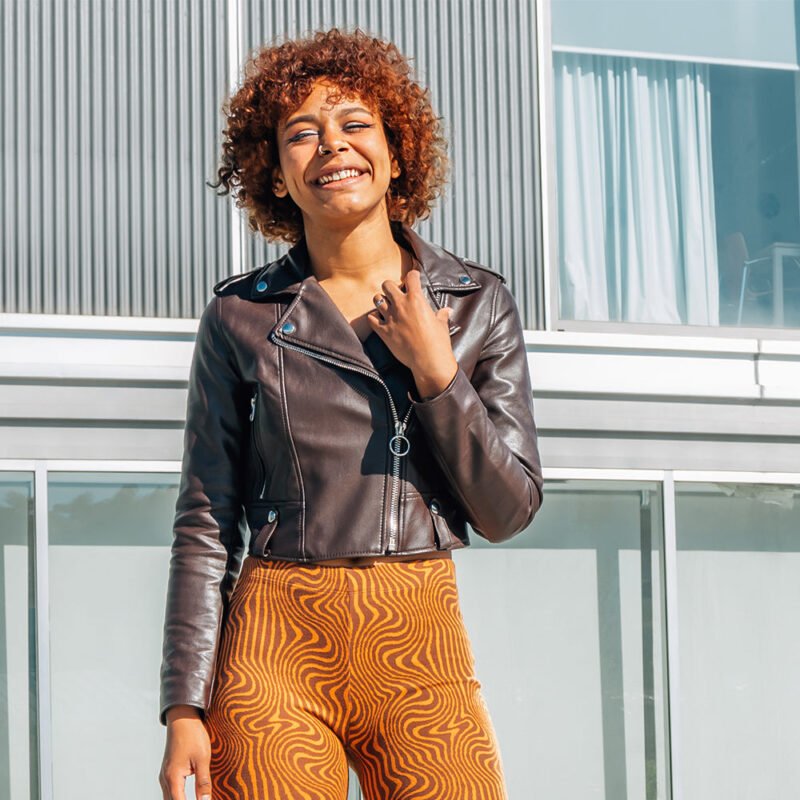 Women's Brown Cropped Leather Jacket