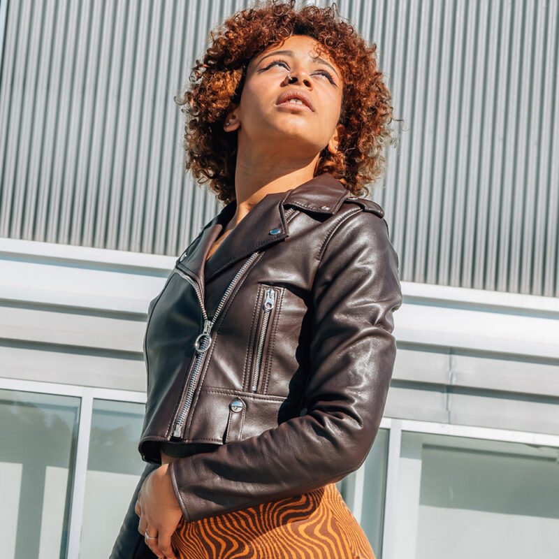 Women's Brown Cropped Leather Jacket