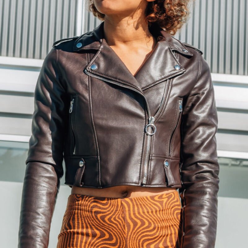 Women's Brown Cropped Leather Jacket