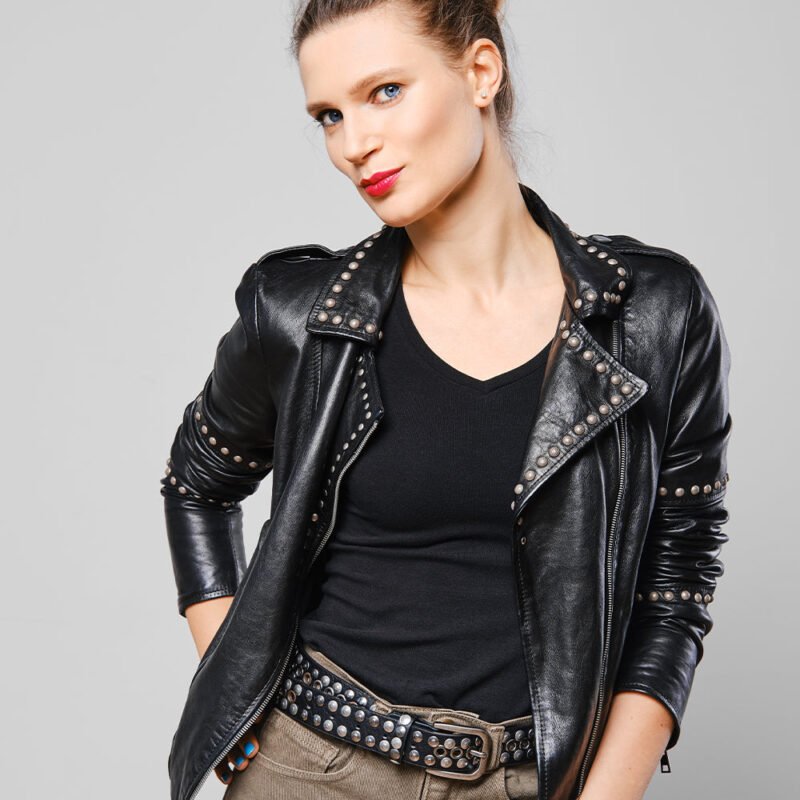 Women's Studded Leather Biker Jacket