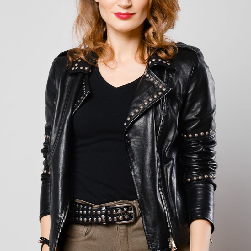 Women's Studded Leather Biker Jacket