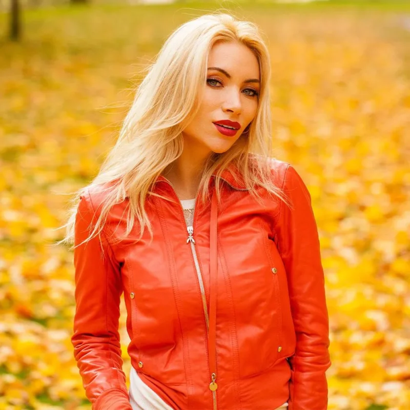 Women Leather Bomber Jacket