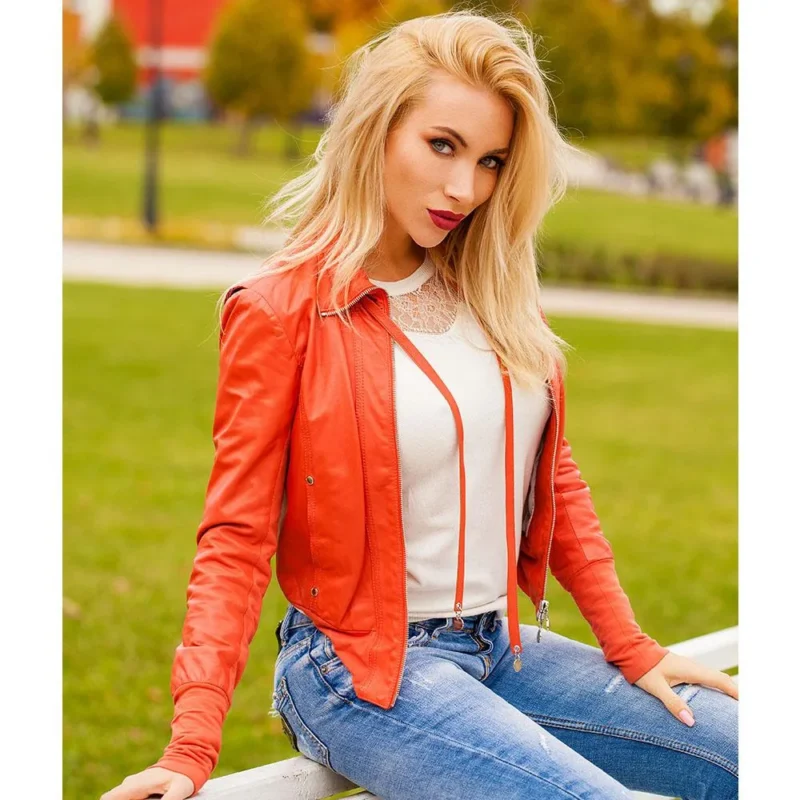 Women Leather Bomber Jacket