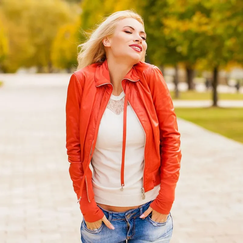 Women Leather Bomber Jacket