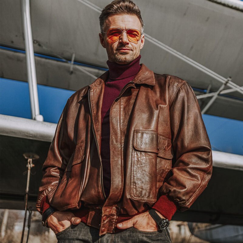 Men's Leather Bomber Jacket