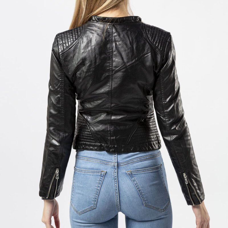 Women's Collarless Leather Jacket