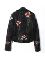 Black Soft Leather Embroidery Jacket