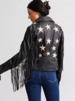 Crissy Star Leather Fringe Jacket - Black
