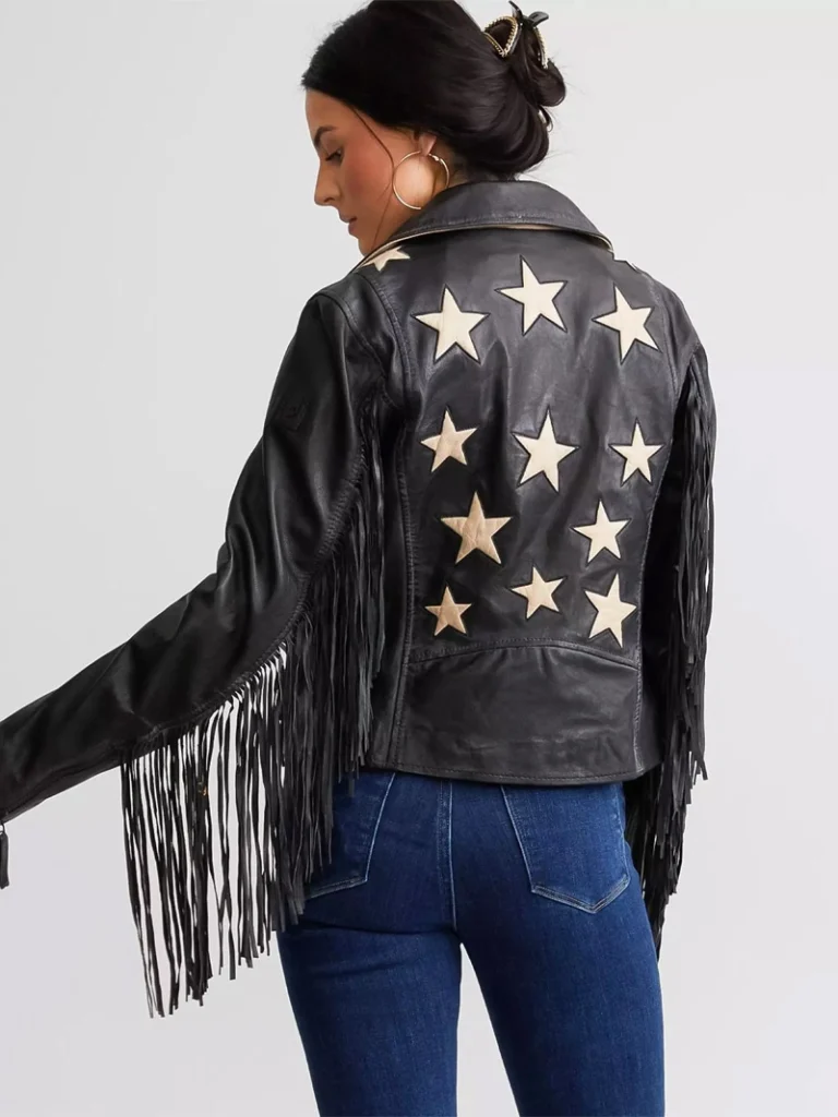 Crissy Star Leather Fringe Jacket - Black