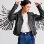 Crissy Star Leather Fringe Jacket - Black