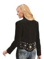 Women's Black Suede Western Leather Jacket - Studded Cowboy Jacket back side