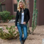 Jet Black Studded Suede Jacket For Women