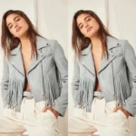 Suede Fringe Jacket for women - grey
