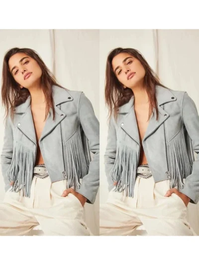 Suede Fringe Jacket for women - grey