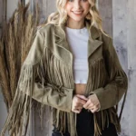 Olive Green Suede Fringe Jacket