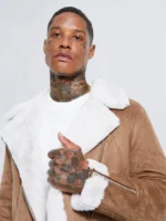 Suede Aviator Jacket With Fur Lined
